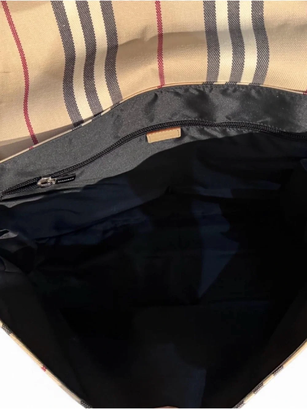 Burberry Beige Striped Baby Messenger Bag with Navy & Red Accents